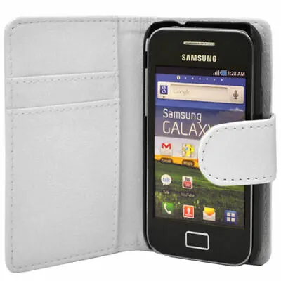 White WALLET Plain Case WithCard Slots For Samsung Galaxy Ace GT-S5830/GT-S5830i • £4.15