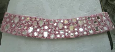 CHRISTIANA Perfectly PINK & LINED BEADED MIRRORED ADJUSTABLE BELT MEDIUM • $33