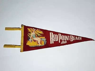 Vintage Maryland Bathing Beauty Red Point Beach Pennant Flag Felt 1940s ? • $39.99