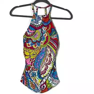 Anne Cole Bright Paisley Print High Neck Tankini Top Size XS NWT • £24.09