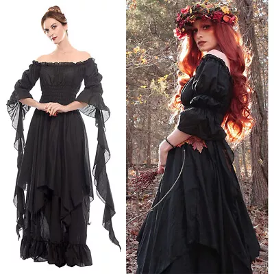 Victorian Dress Renaissance Costume Women Gothic Witch Dress Medieval Long Dress • $20.06