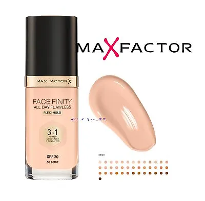 MAX FACTOR FACEFINITY ALL DAY FLAWLESS 3IN1 FOUNDATION SPF20  55 Beige • £10.99