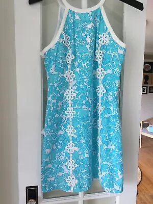 Lilly Pulitzer Shift Dress Sleeveless Blue Embellished Size 4 Floral • $32.99