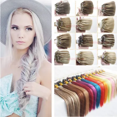  7A Loop Micro Ring Beads 100% Remy Human Hair Extensions 16-26Inch 0.5g/s • $39.53