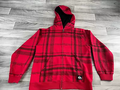 Vintage QuickSilver Hoodie Youth Tartan Plaid Full Zip Red Black Extra Large 90s • $17.58