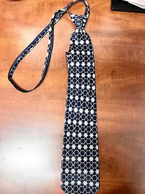 Viscount Zip Tie Self-Tying Necktie Vintage Navy Blue Geometric Floral Silk Blen • $9.99