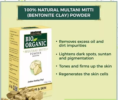 Bio Organic Multani Mitti Powder For Skin Hair Fuller's Earth Bentonite Clay 30g • $7.97