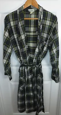 Vintage LL Bean USA Made Plaid Robe W/Belt & Pockets~Cotton Flannel~Men LT • $27.90