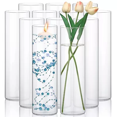 12 Pack Glass Clear Cylinder Vases Tall Floating Candle Holders Centerpiece T... • $160.58