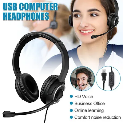£10.59 • Buy USB Headphones Noise Cancelling Headset With Microphone For Call Skype Laptop PC