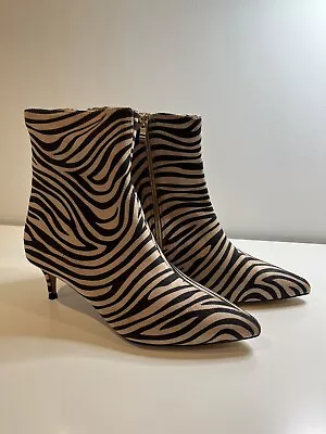 Ladies Ravel Zebra Print Pointy Heeled Faux Leather Boots Size 8 • £2