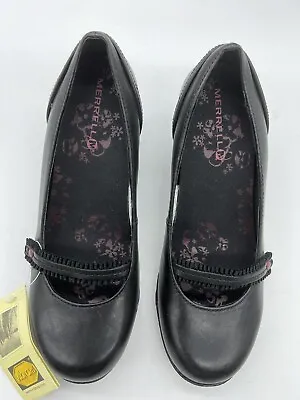 Merrell Petunia Black Leather Wedge Mary Jane Shoes Vibram Womans Size 5.5 NWT • $26.79
