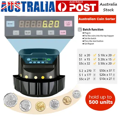 Australian Coin Sorter Counter Automatic Electronic Counting Machine AU Plug New • $178.58