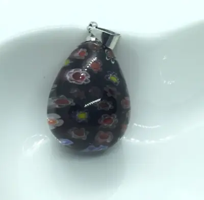 1 Millefiori Pendant Bead Purple Amethyst Approx 22mm Half Drilled Bail • £3.60