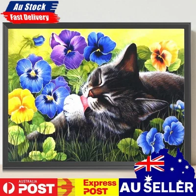 $11.46 • Buy 5D DIY Full Round Drill Diamond Painting Cat Lounging In Flowers Kit Home Decor