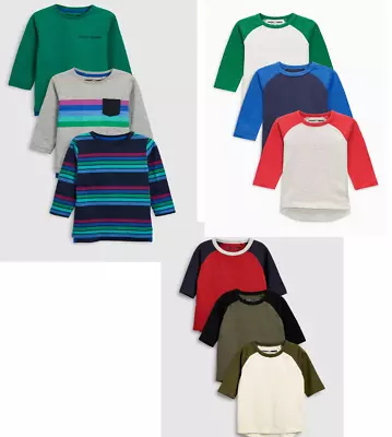 NEW 3-pack NEXT Long Sleeve Tops 3-6 Months Plain Khaki Red Stripe Rainbow Green • £5.99