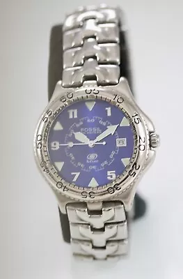 Fossil Blue Watch Men Silver Stainless Steel 50m Battery Date Quartz • $34.95