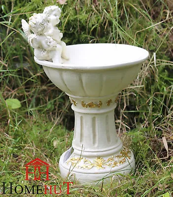 Solar Powered Garden Ornament Fairy Secret Garden Cherub Angel Bird Bath 26cm • £14.95