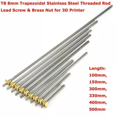 8mm Stainless ACME Trapezoidal Lead Screw Rod + Brass Nut - SLS • £4.21