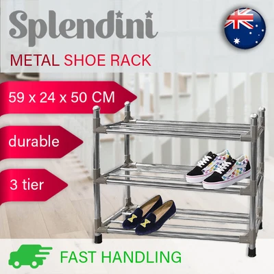 $48.99 • Buy 3 Tier Stainless Steel Shoe Rack Storage Shoes Organiser Standing Shelf 9 Pairs