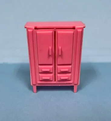 Vintage Plastic Doll House Furniture Dark Pink Armoire 2.5  Tall • $9