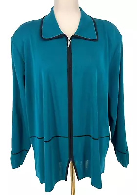 Exclusively Misook Womens Size 3X Teal Full Zip Cardigan Collared Sweater Solid • $45