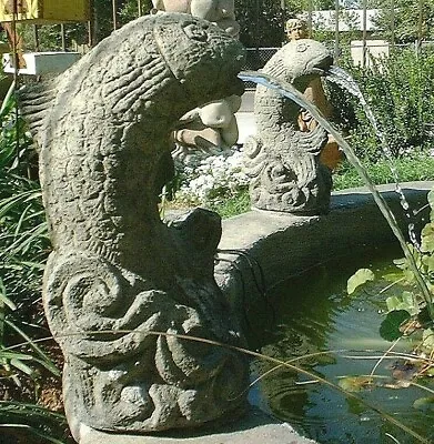 VINTAGE FISH SPITTER Solid Cement Concrete Stone Outdoor Garden Pond Fountain • $179.99