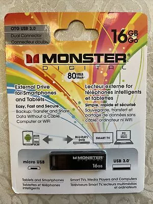 Monster Digital 16GB USB 3.0 High Speed Flash Drive  Storage Games Music Movies • $8.99