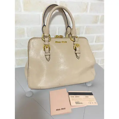 Auth Miu Miu Handbag Tote Bag #7506 Beige Leather Bow Ribbon • $245