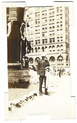 Rare Vintage Photo Man Coat Hat * Detroit Michigan * CITY HALL * 1929! Flag • $24.99