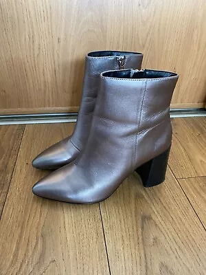 J By Jasper Conran Silver Boots Size 4 (37) Ladies Leather Juju Block Heel • £35