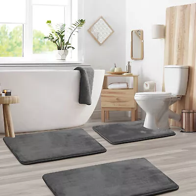 3Pcs Soft Bathroom Mat Set Contour Rug Memory Foam Non-slip Fast Drying Bath Mat • $19.99