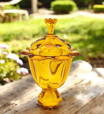 Viking Glass Epic Amber 8-Petal Covered Lidded Candy Dish Jar 9  Tall 18 Fl Oz • $44.99