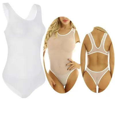 Sexy Women Sheer See Through Bodysuit Backless High Cut Thong Bikini Swimsuit • £4.69