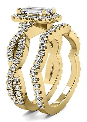 £11720.50 • Buy Halo Infinity 3.20 Carat H VS1 Emerald Cut Diamond Engagement Ring Band Set