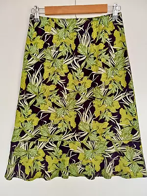 Citiknit A-Line Skirt Women's Size Small Green Black Floral Midi Peplum Hem • $8.49