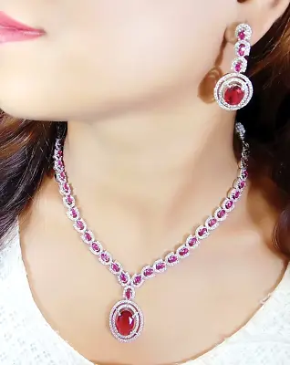 Indian Bollywood Bridal Set Gold Plated Jewelry Earrings CZ Ethnic AD Necklace • $22.24