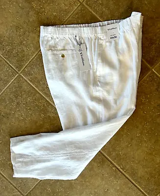 Caribbean 100% Linen Pants Mens 44 X 34 Big & Tall White W/Elastic Waist $89 NWT • $31.95