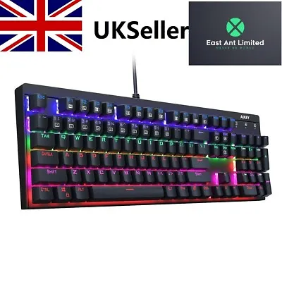 Mechanical Keyboard RGB LED Illuminated Blue Switches Aukey KM-G6 UK Layout • £14.99