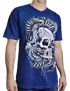 Ed Hardy Men's Snake Skull Screenprinted Tee V-neck T-shirt Navy Mineral Msrp28 • $22.49