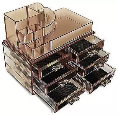  Cosmetics Organizer Brown Dark Colored Makeup Box Multi Function With Drawers • $22.95