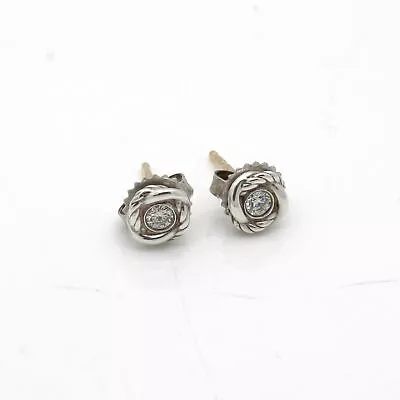 David Yurman Sterling Silver Diamond Infinity Stud Earrings 6.8mm #S1002-4 • $205.50