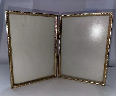 Vintage Free Standing Ornate Brass 3.5x 5  Double Picture Frame - Nice!! • $9.60