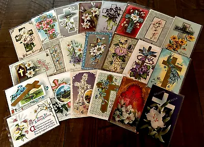 Lot Of 22 Vintage Easter Religious~Postcards- Crosses With Flowers~h264 • $19.95