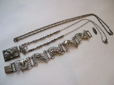 Vtg Sterling Silver LOT Bracelet Marcasite Necklace Chain Antique Italy Germany • $129.99
