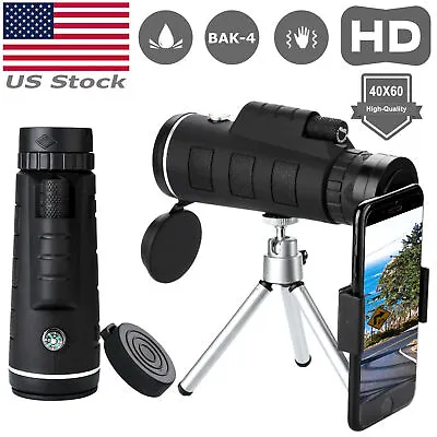 40X60 HD BAK4 Monocular Telescope Night Vision Outdoor Hiking+Phone Clip Tripod • $13.98