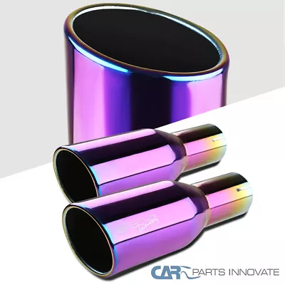 Fits 2.5  Inlet 3.875  Outlet Dual Clear Exhaust Muffler Slant Burnt Purple Tip • $47.95