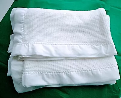 Vintage Baby Morgan White Thermal Acrylic Blanket Nylon Satin Trim • $95