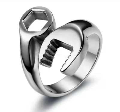 Men's Spanner Wrench Ring Stainless Steel Motorcycle Tool Biker Adjustable Ring • £6.45