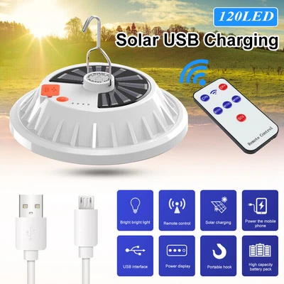 $16.91 • Buy Solar Camping Light LED Lantern Tent Lamp USB Rechargeable Outdoor Hiking Lights